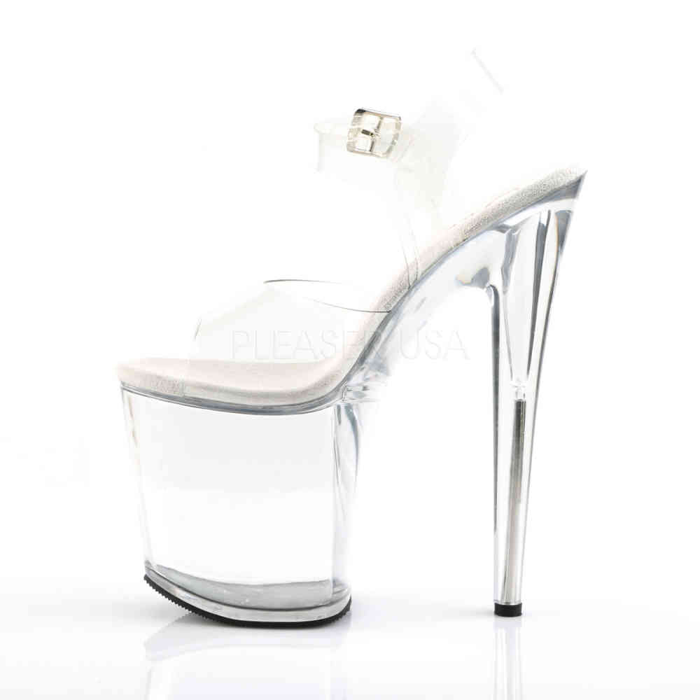 Pleaser - FLAMINGO-808 Sandaal met enkelband, Paaldans schoenen - Paaldans schoenen - Transparant/Zilverkleurig